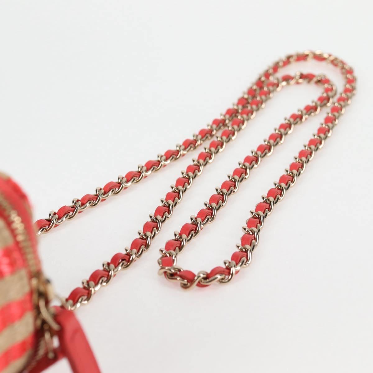 CHANEL Chain Shoulder Bag Straw Beige Gold CC Auth 120168SAM