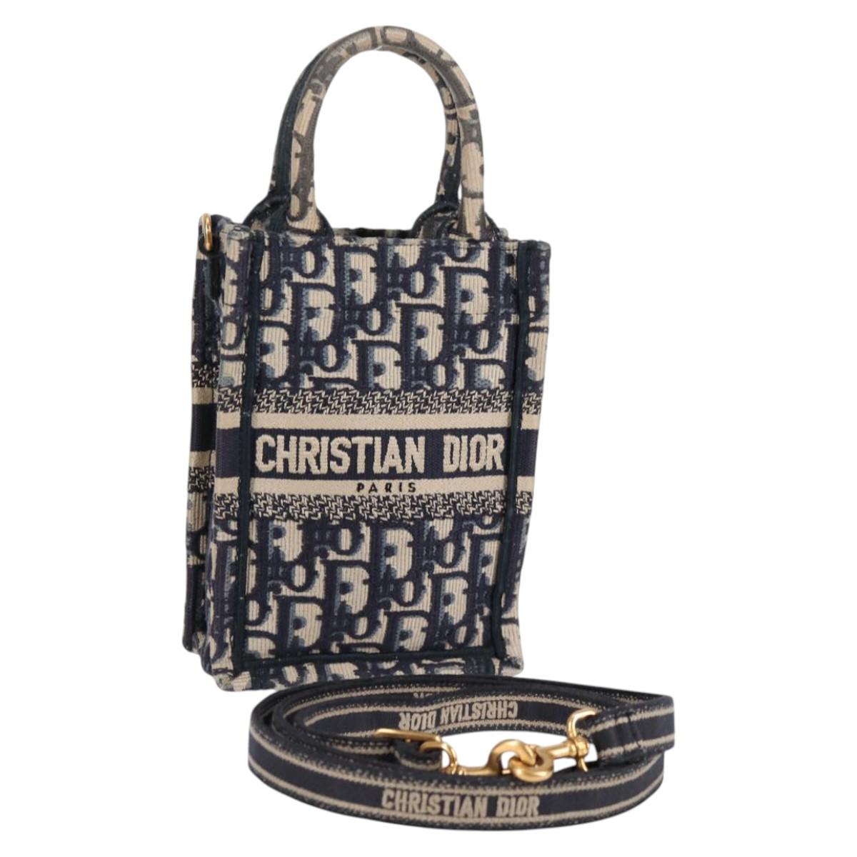 Christian Dior Trotter Canvas Vertical Book Tote Mini Bag Navy Auth 120170AM
