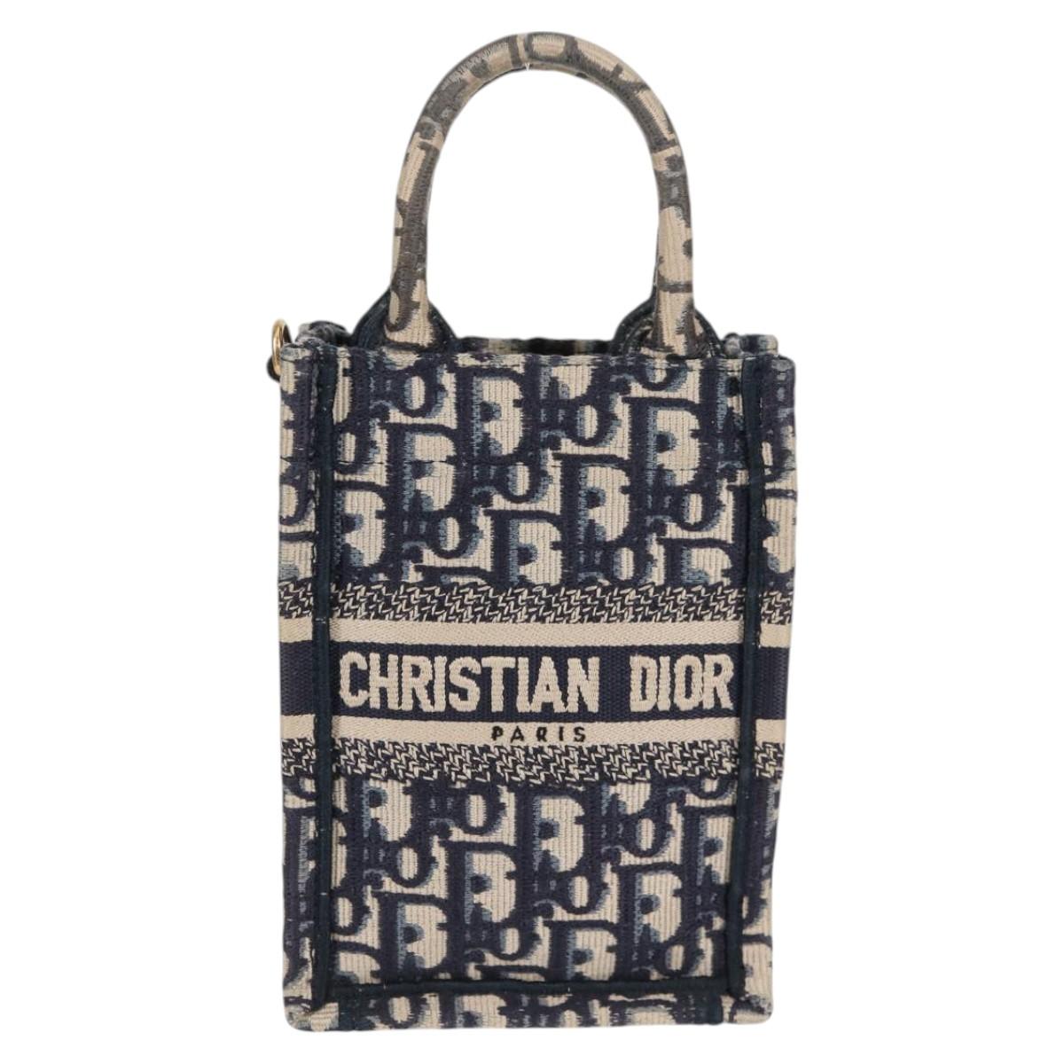 Christian Dior Trotter Canvas Vertical Book Tote Mini Bag Navy Auth 120170AM