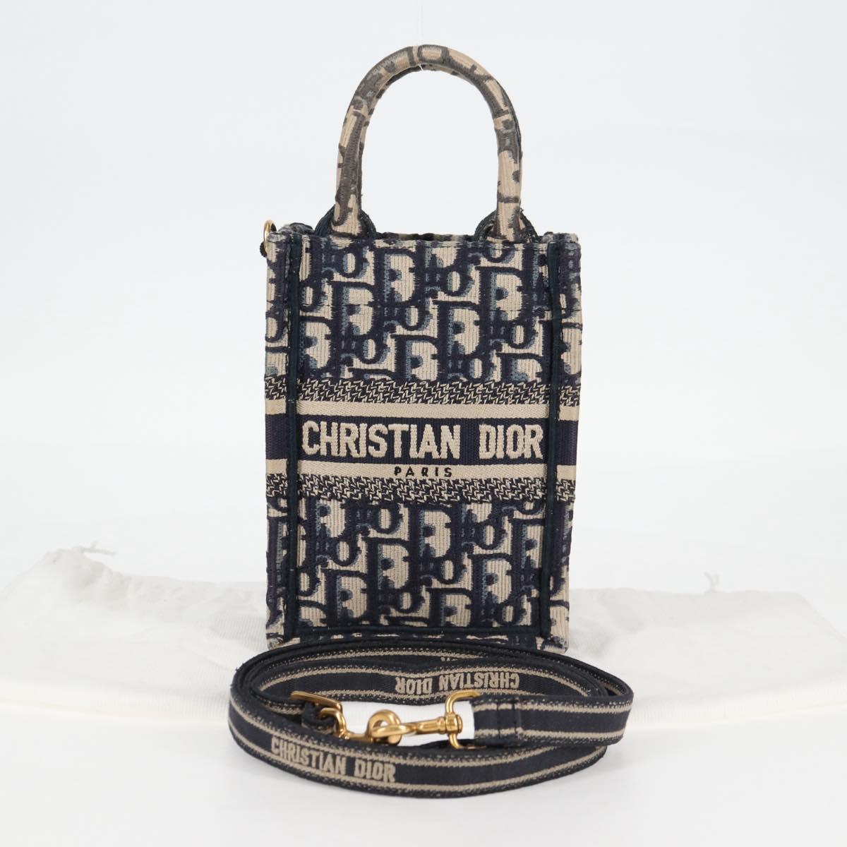 Christian Dior Trotter Canvas Vertical Book Tote Mini Bag Navy Auth 120170AM