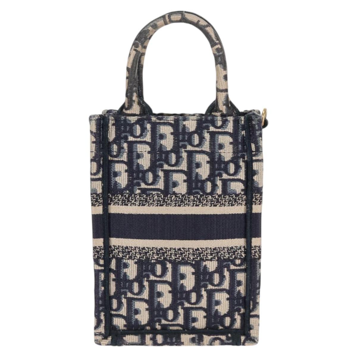 Christian Dior Trotter Canvas Vertical Book Tote Mini Bag Navy Auth 120170AM