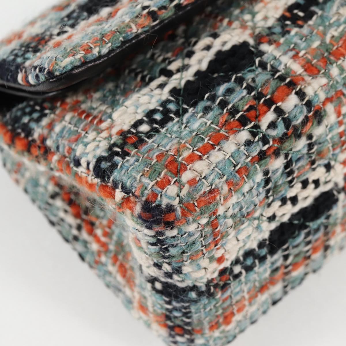 CHANEL Matelasse Chain Shoulder Bag Tweed Light Blue Gold CC Auth 120174M