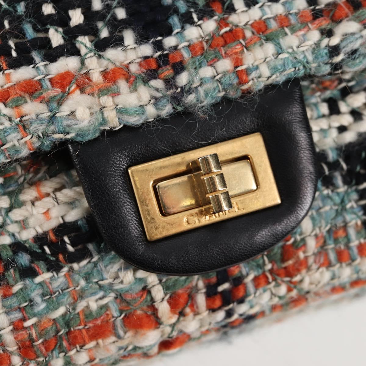 CHANEL Matelasse 23 Chain Shoulder Bag Tweed Light Blue Gold CC Auth 120174SM