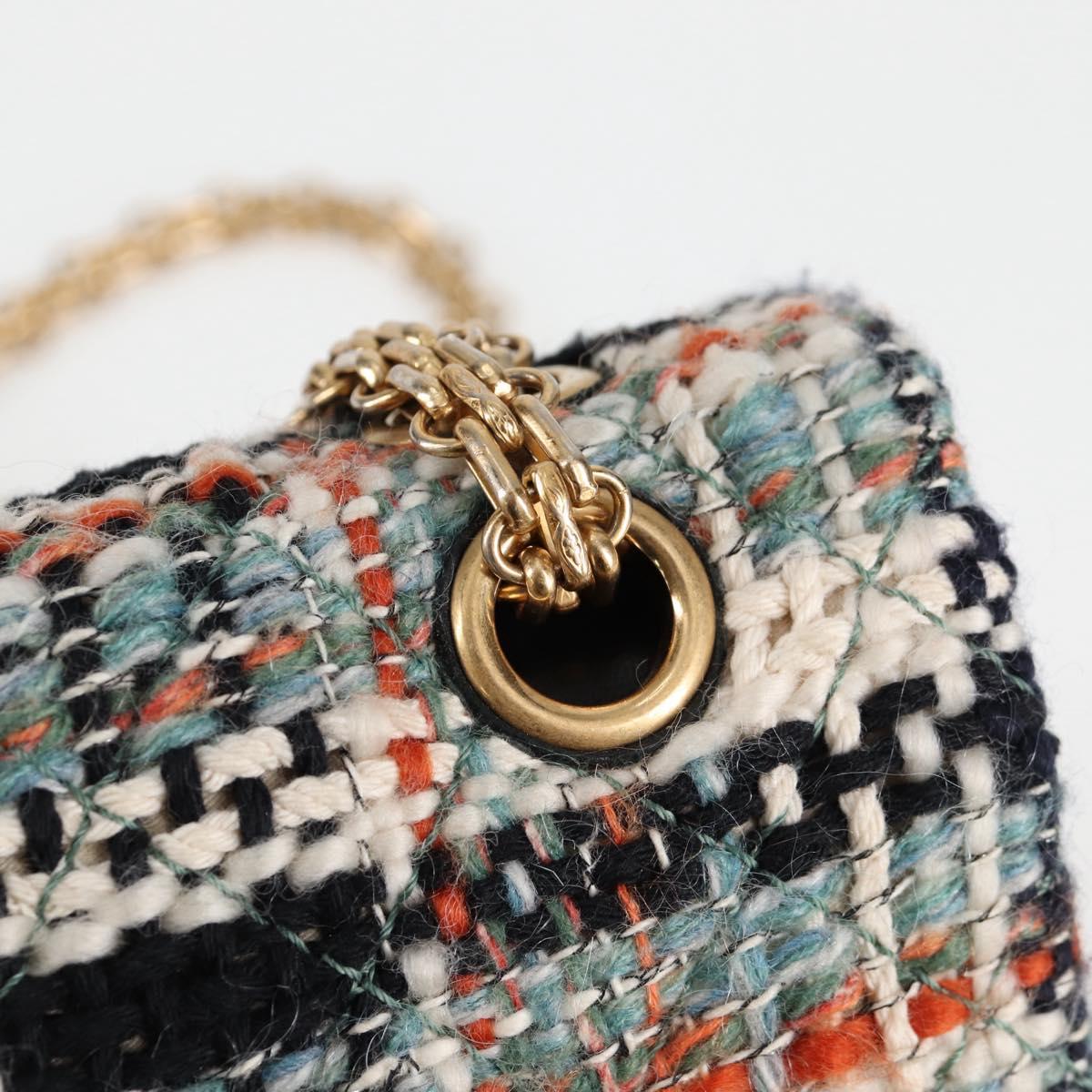 CHANEL Matelasse 23 Chain Shoulder Bag Tweed Light Blue Gold CC Auth 120174SM