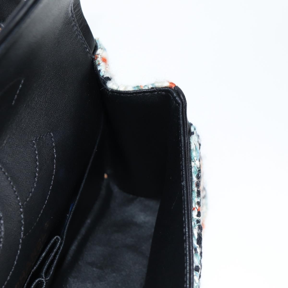 CHANEL Matelasse Chain Shoulder Bag Tweed Light Blue Gold CC Auth 120174M