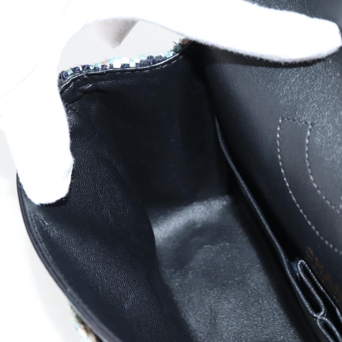 CHANEL Matelasse Chain Shoulder Bag Tweed Light Blue Gold CC Auth 120174M