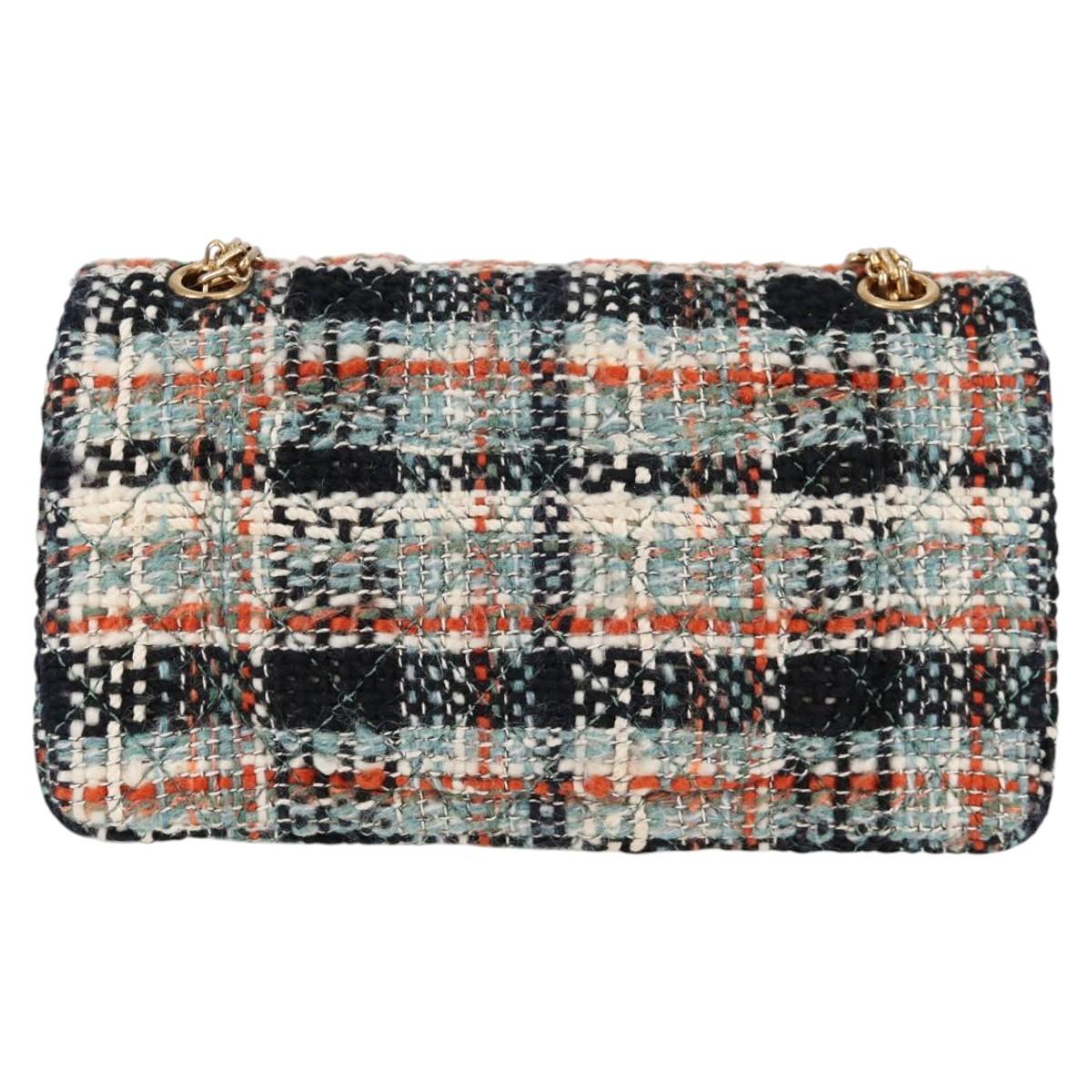 CHANEL Matelasse Chain Shoulder Bag Tweed Light Blue Gold CC Auth 120174M