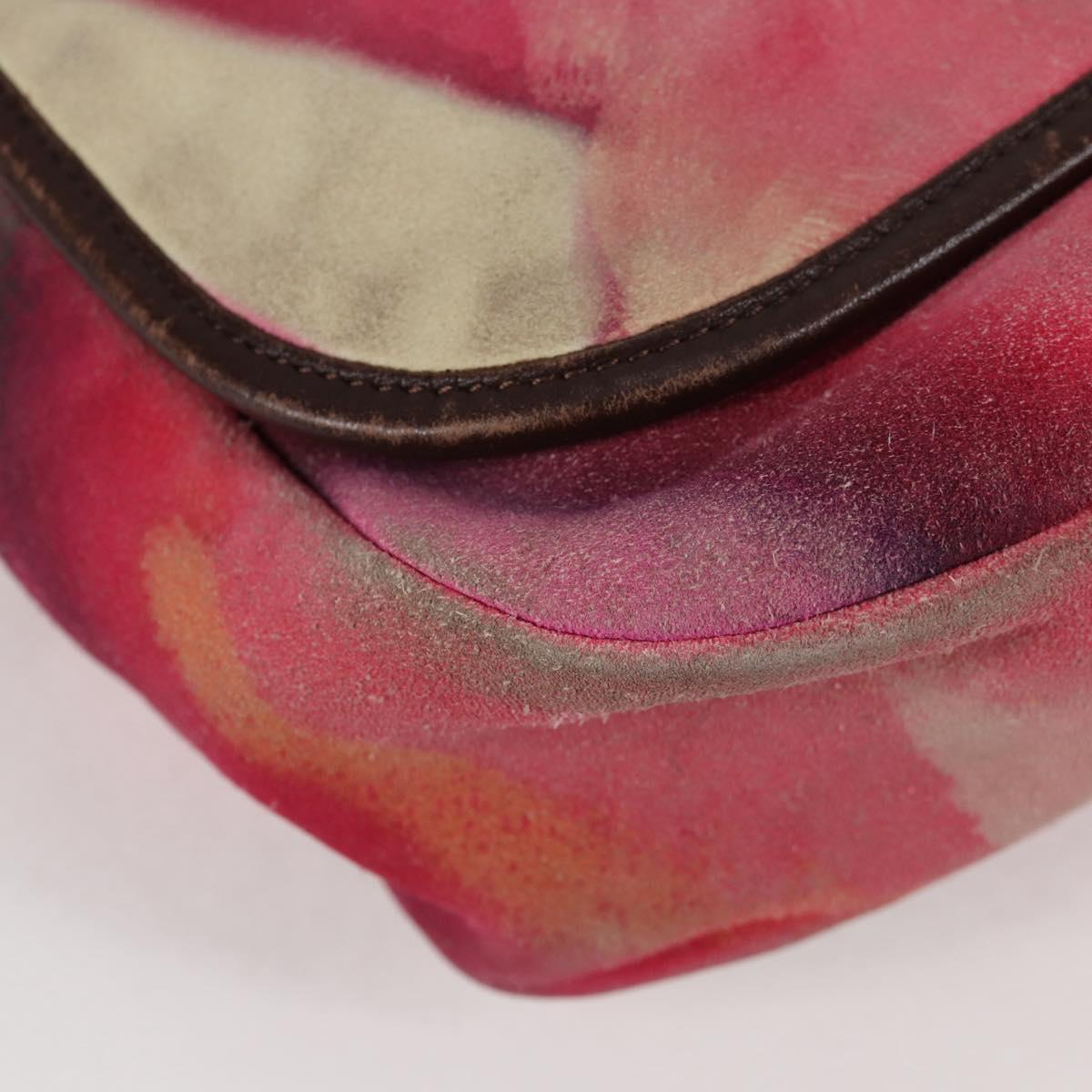 CHANEL Embroidery Shoulder Bag Suede Pink CC Auth 120175AM