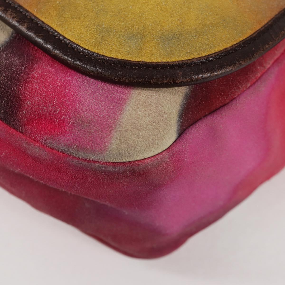 CHANEL Embroidery Shoulder Bag Suede Pink CC Auth 120175AM