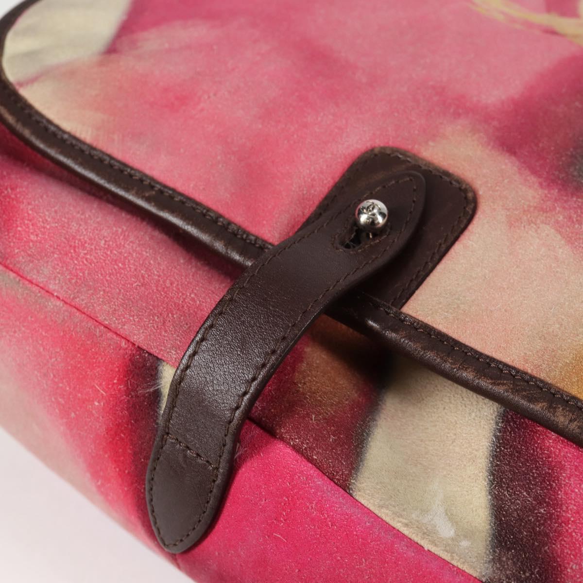 CHANEL Embroidery Shoulder Bag Suede Pink CC Auth 120175SAV
