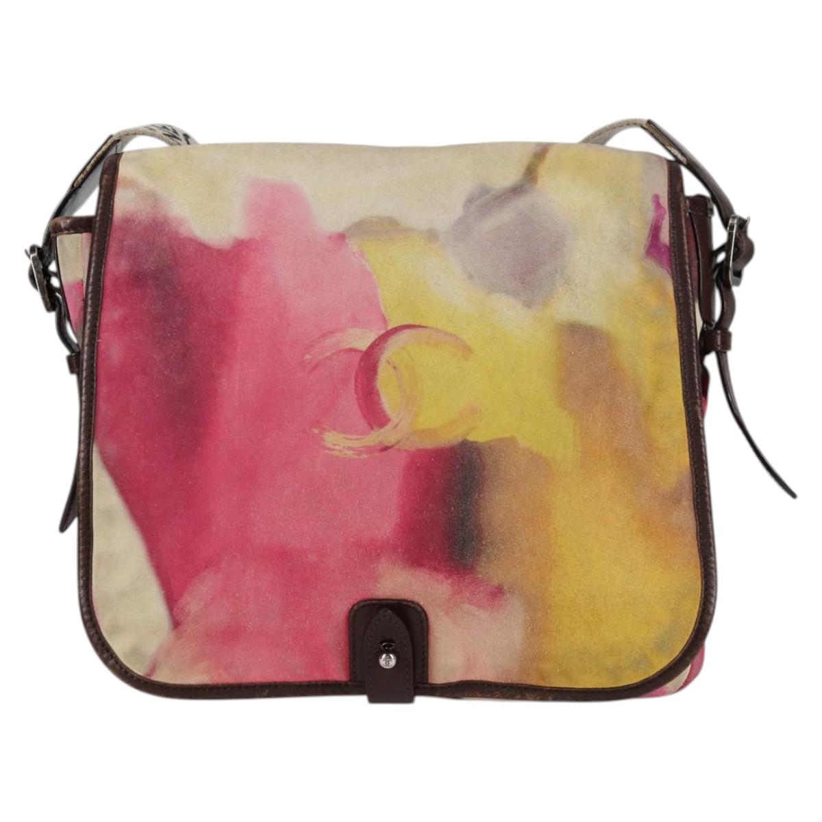 CHANEL Embroidery Shoulder Bag Suede Pink CC Auth 120175AM