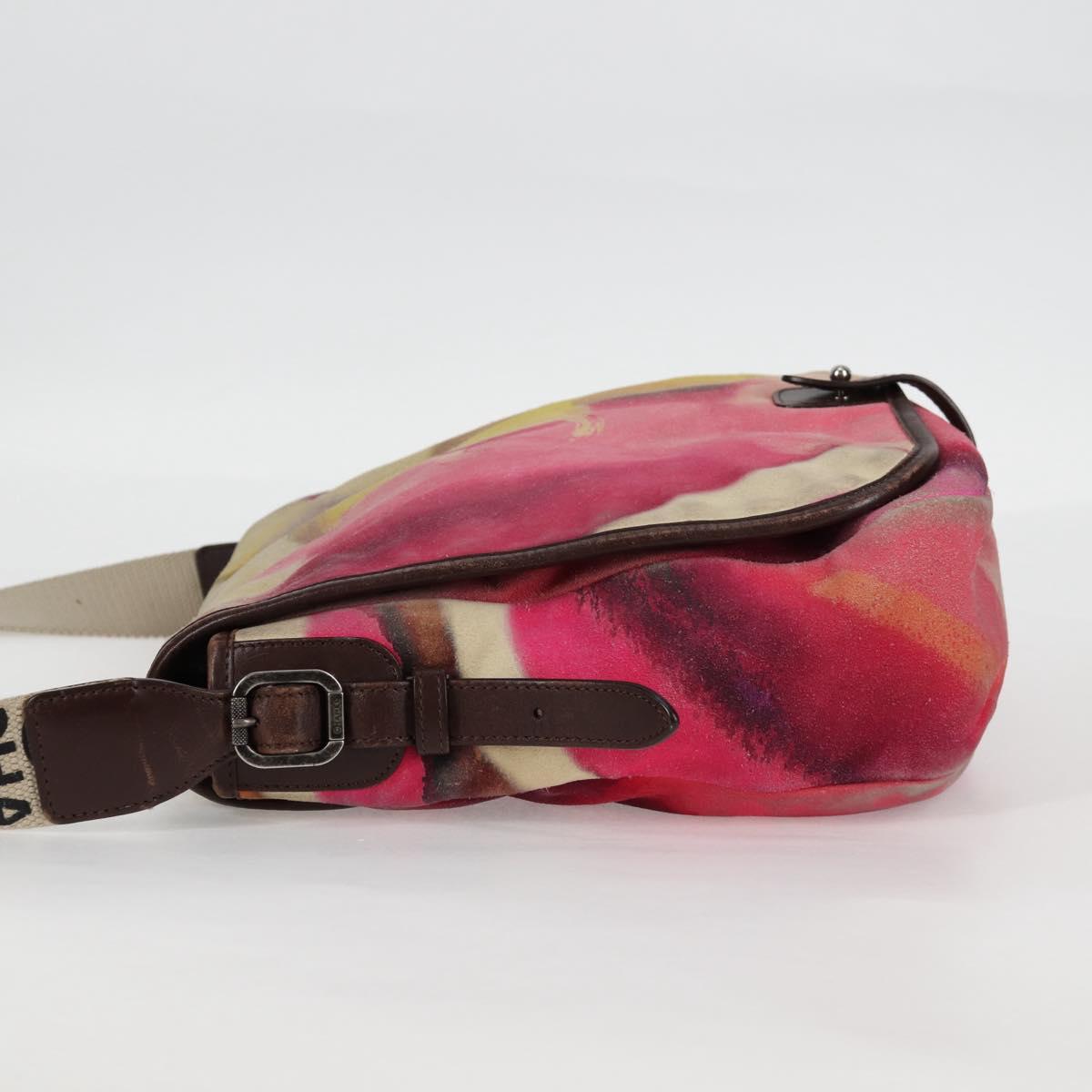 CHANEL Embroidery Shoulder Bag Suede Pink CC Auth 120175AM