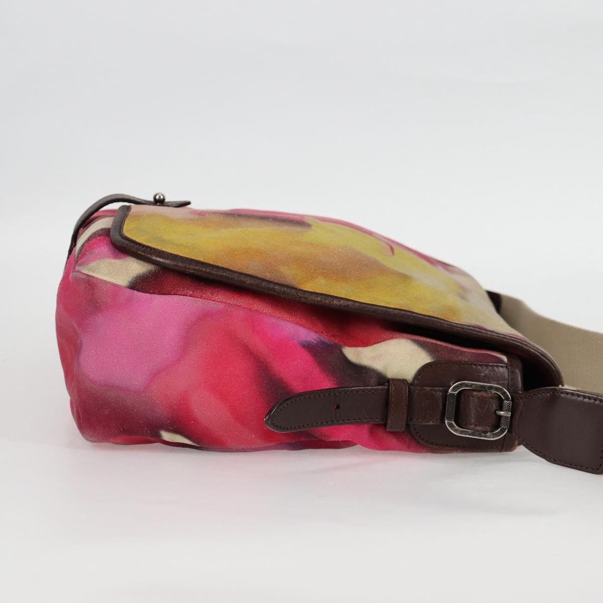 CHANEL Embroidery Shoulder Bag Suede Pink CC Auth 120175AM