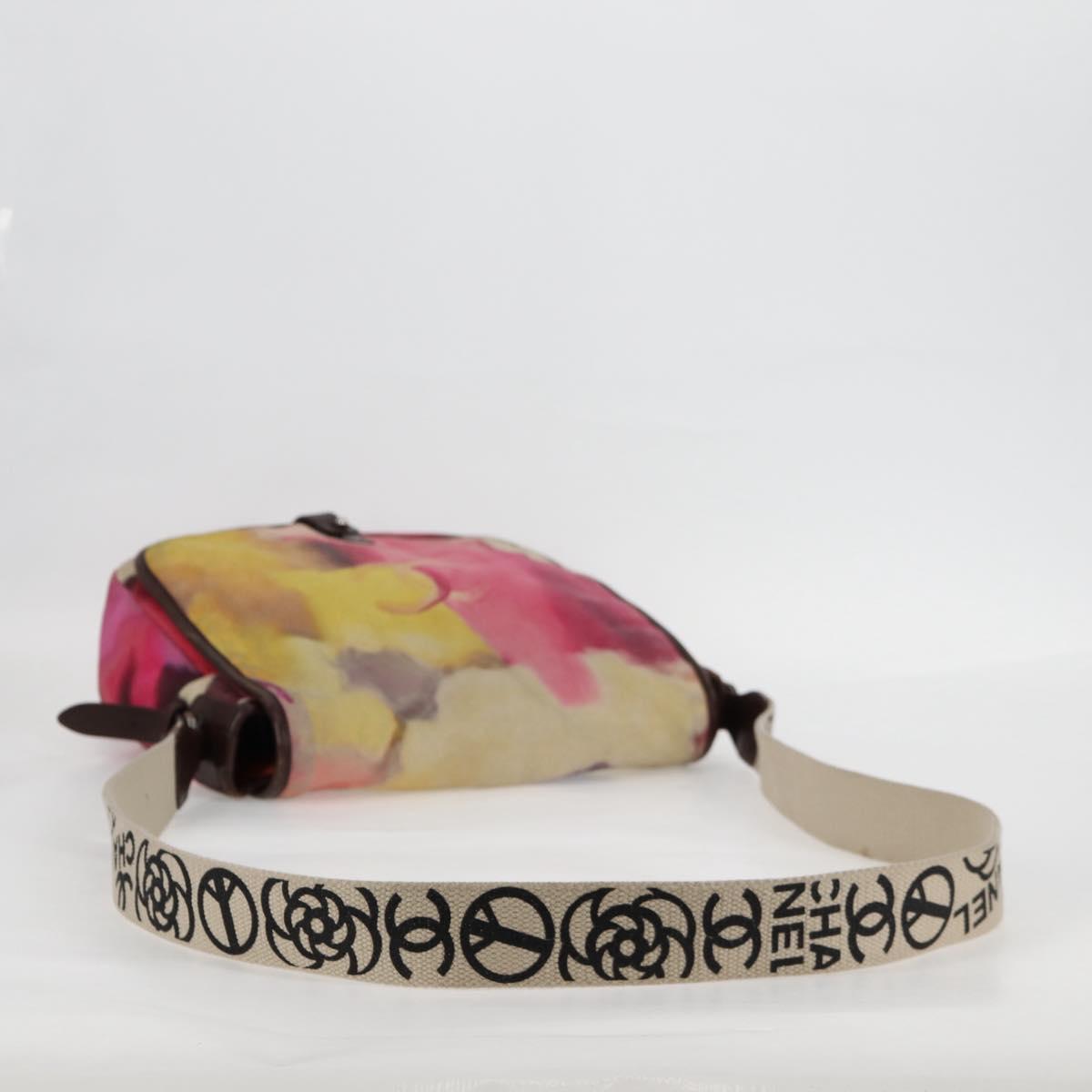 CHANEL Embroidery Shoulder Bag Suede Pink CC Auth 120175AM