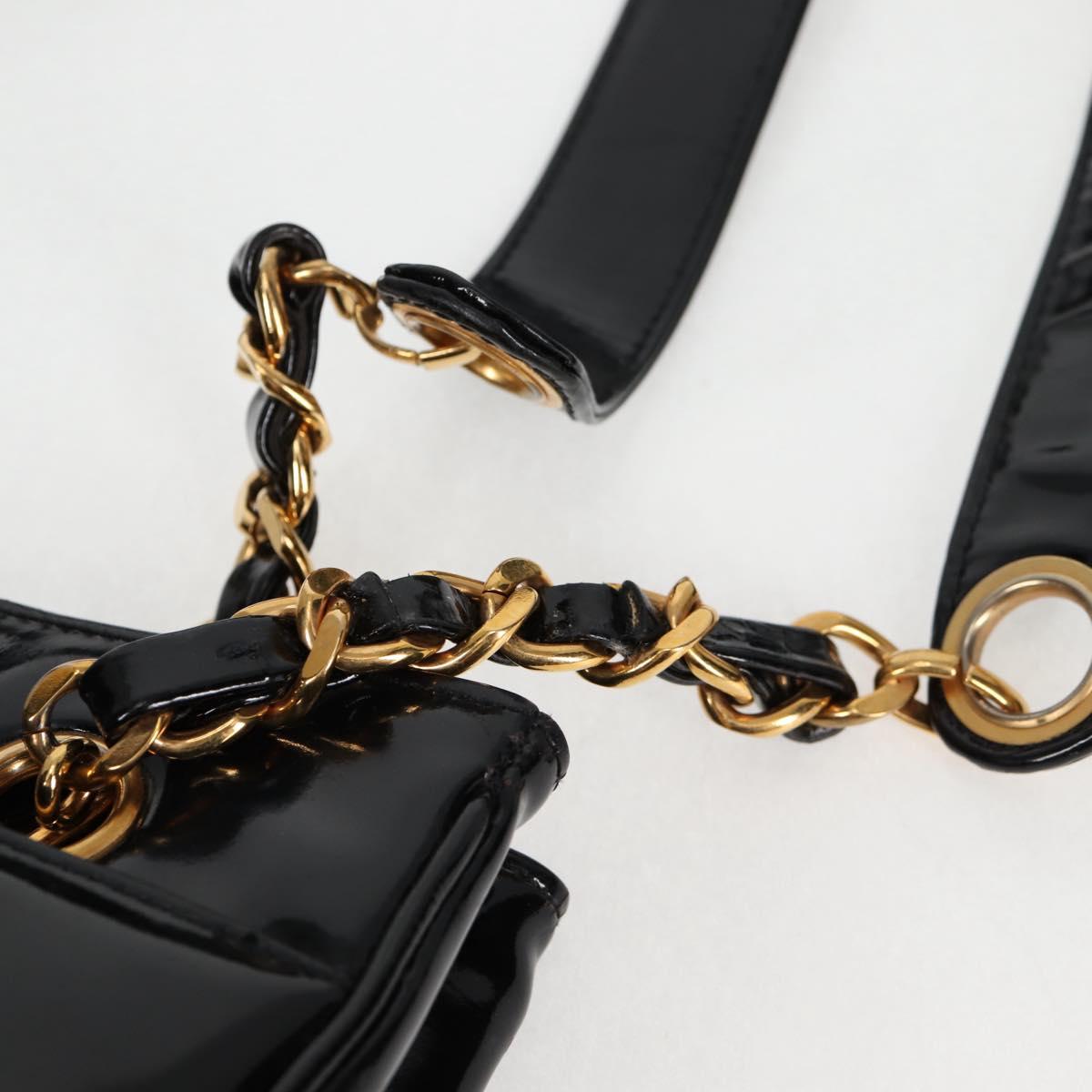 CHANEL Matelasse Tote Bag Patent leather Black Gold CC Auth 120184