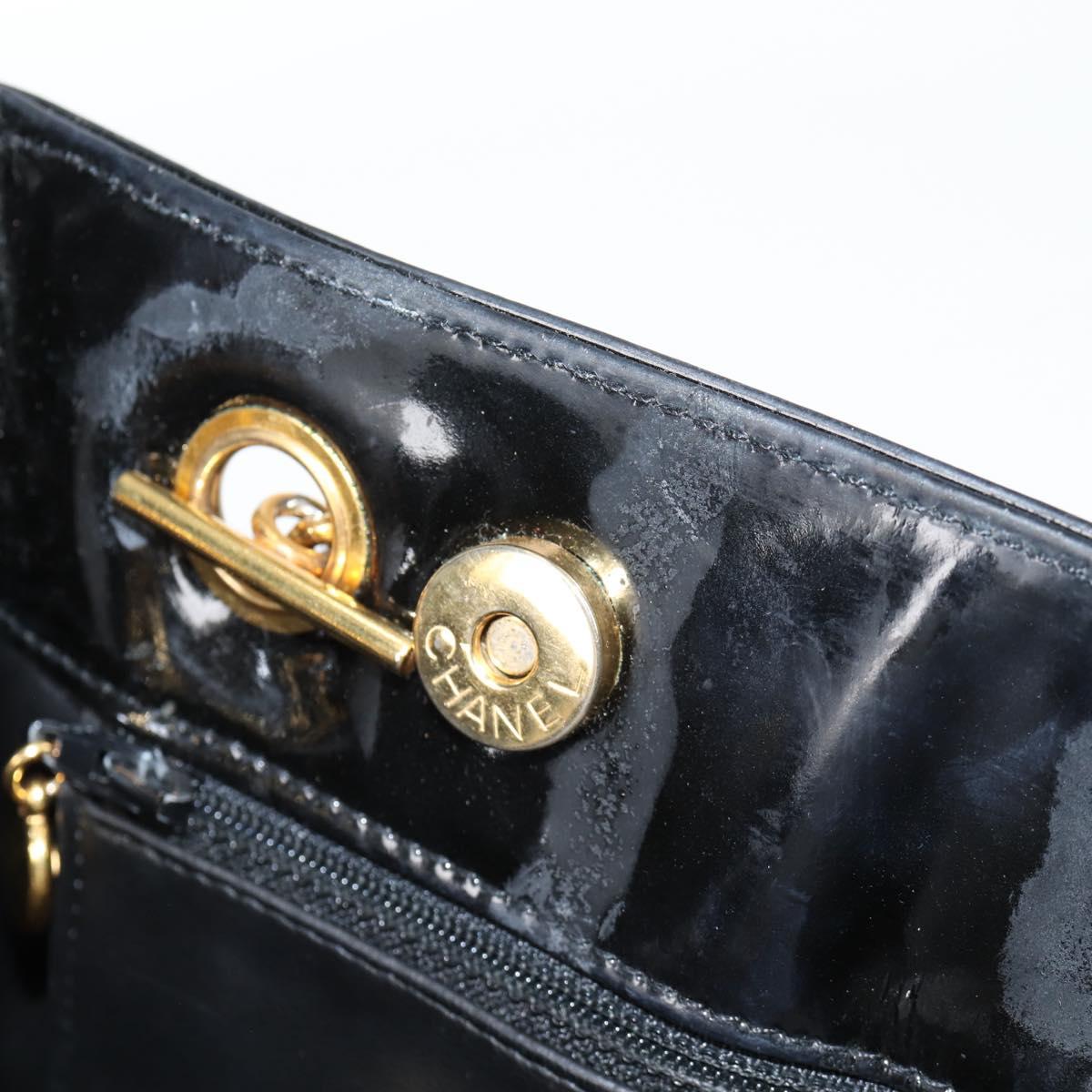 CHANEL Matelasse Tote Bag Patent leather Black Gold CC Auth 120184