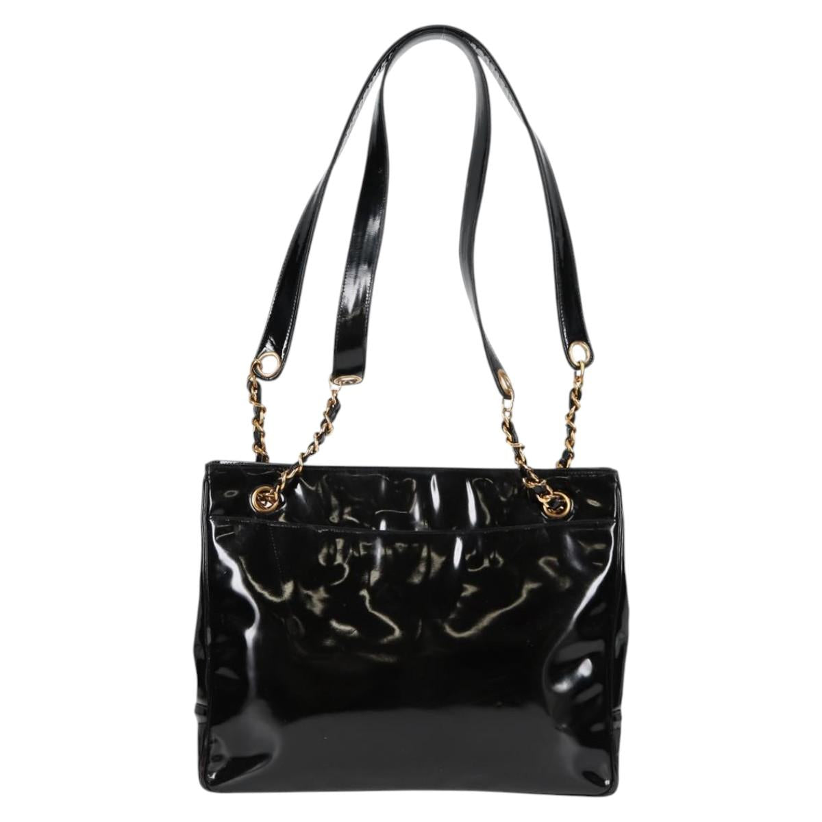 CHANEL Matelasse Tote Bag Patent leather Black Gold CC Auth 120184