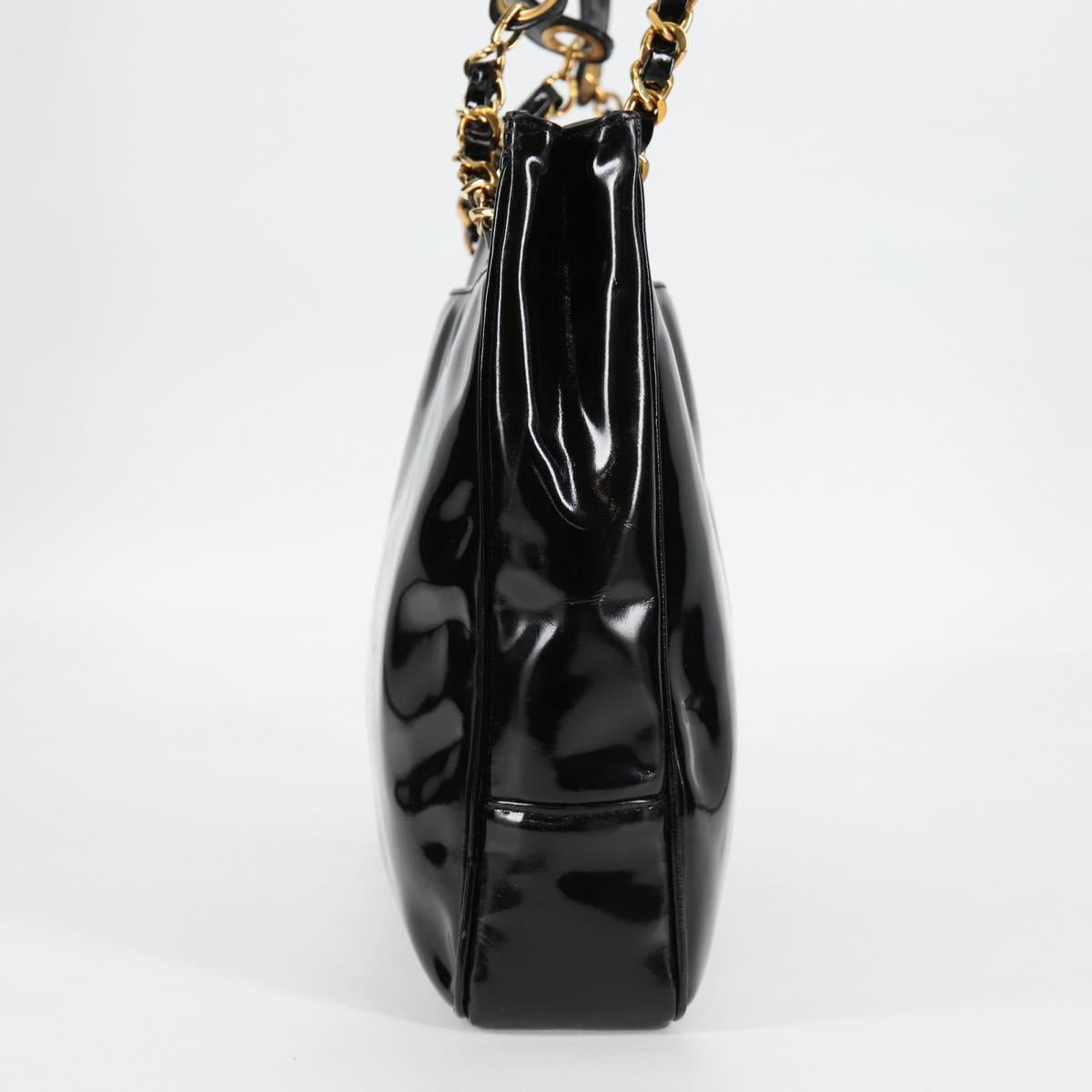 CHANEL Matelasse Tote Bag Patent leather Black Gold CC Auth 120184