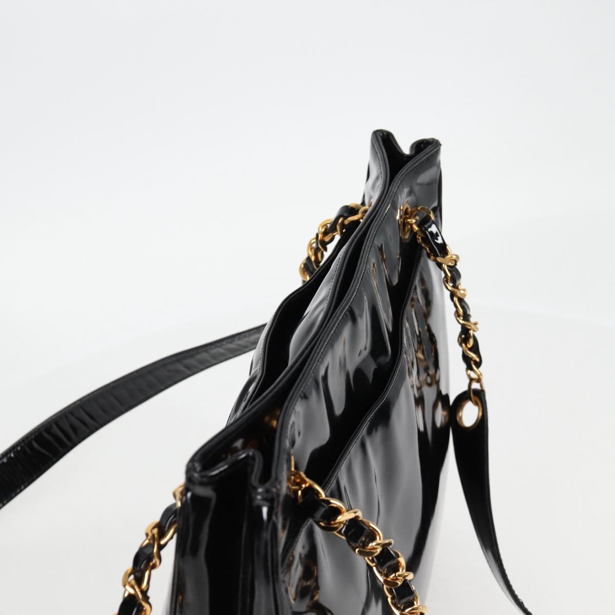 CHANEL Matelasse Tote Bag Patent leather Black Gold CC Auth 120184