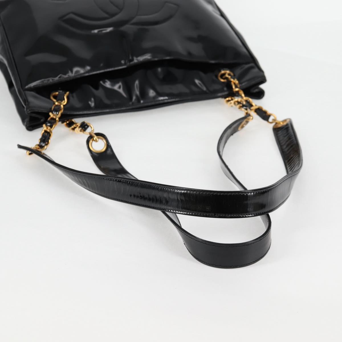 CHANEL Matelasse Tote Bag Patent leather Black Gold CC Auth 120184