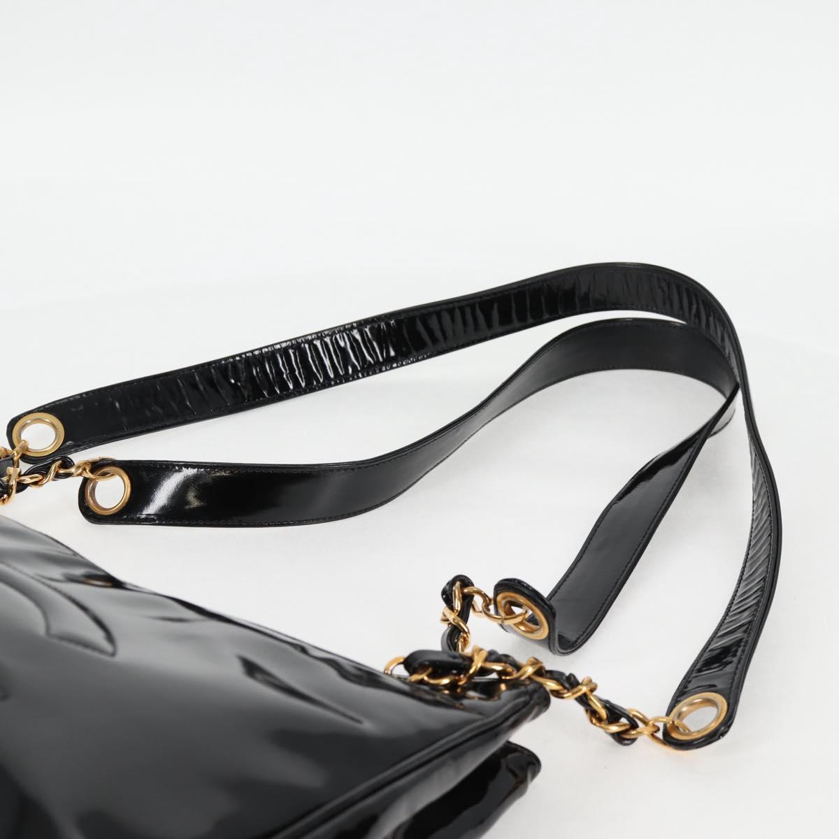 CHANEL Matelasse Tote Bag Patent leather Black Gold CC Auth 120184