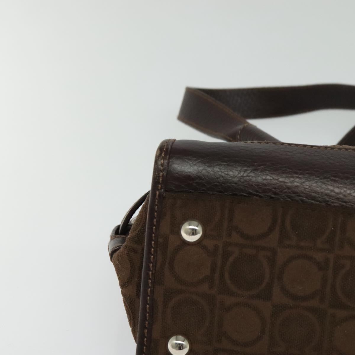 Salvatore Ferragamo Gancini Hand Bag Pile Brown Silver Auth 120195