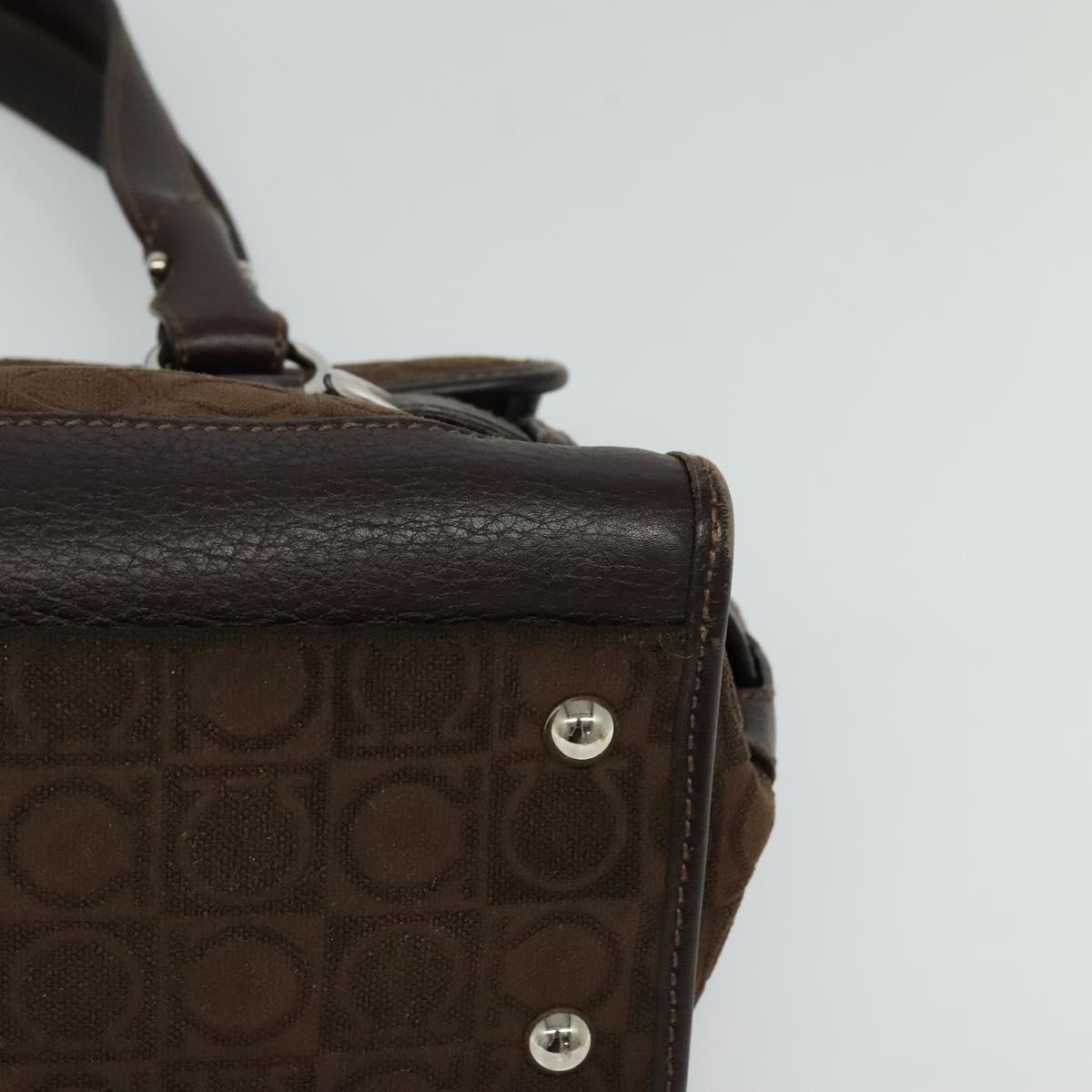 Salvatore Ferragamo Gancini Hand Bag Pile Brown Silver Auth 120195