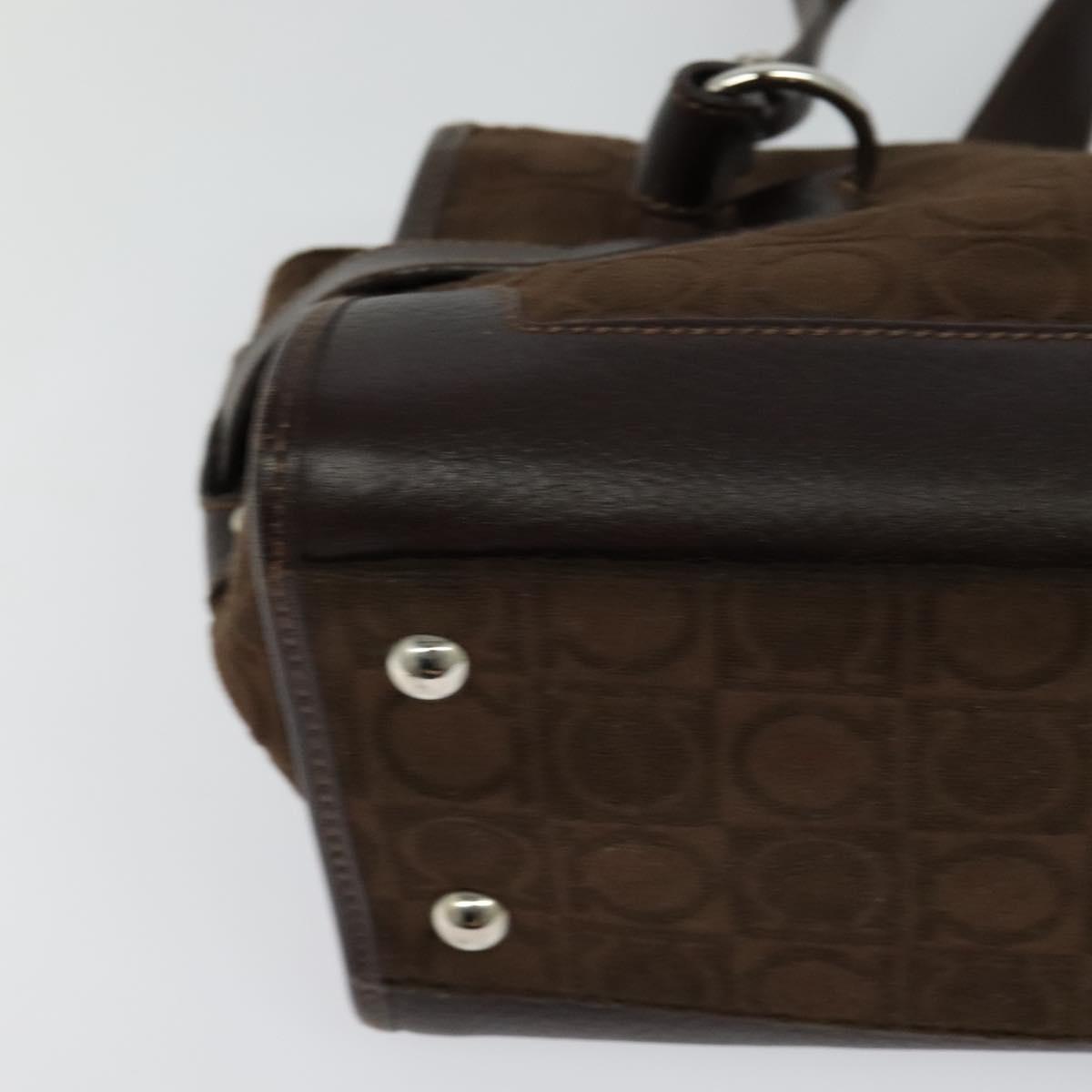 Salvatore Ferragamo Gancini Hand Bag Pile Brown Silver Auth 120195