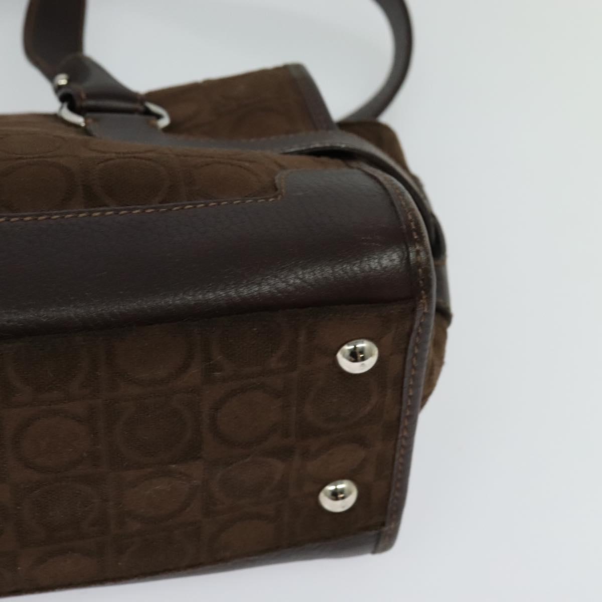Salvatore Ferragamo Gancini Hand Bag Pile Brown Silver Auth 120195