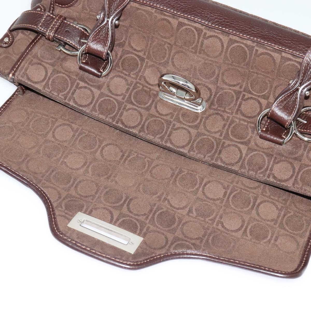 Salvatore Ferragamo Gancini Hand Bag Pile Brown Silver Auth 120195