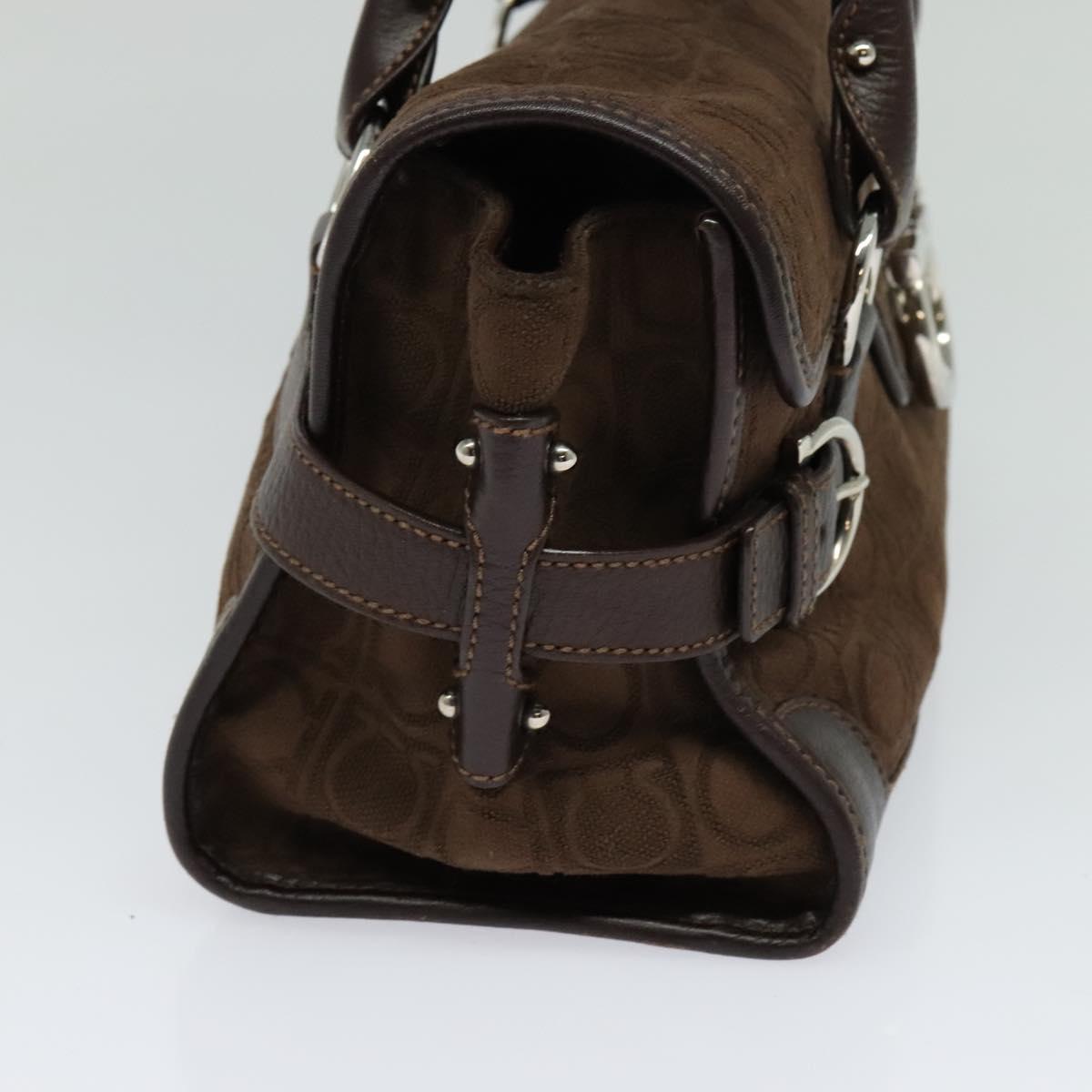 Salvatore Ferragamo Gancini Hand Bag Pile Brown Silver Auth 120195