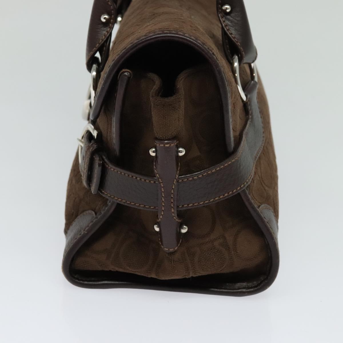 Salvatore Ferragamo Gancini Hand Bag Pile Brown Silver Auth 120195