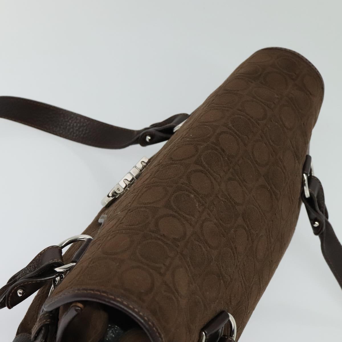 Salvatore Ferragamo Gancini Hand Bag Pile Brown Silver Auth 120195
