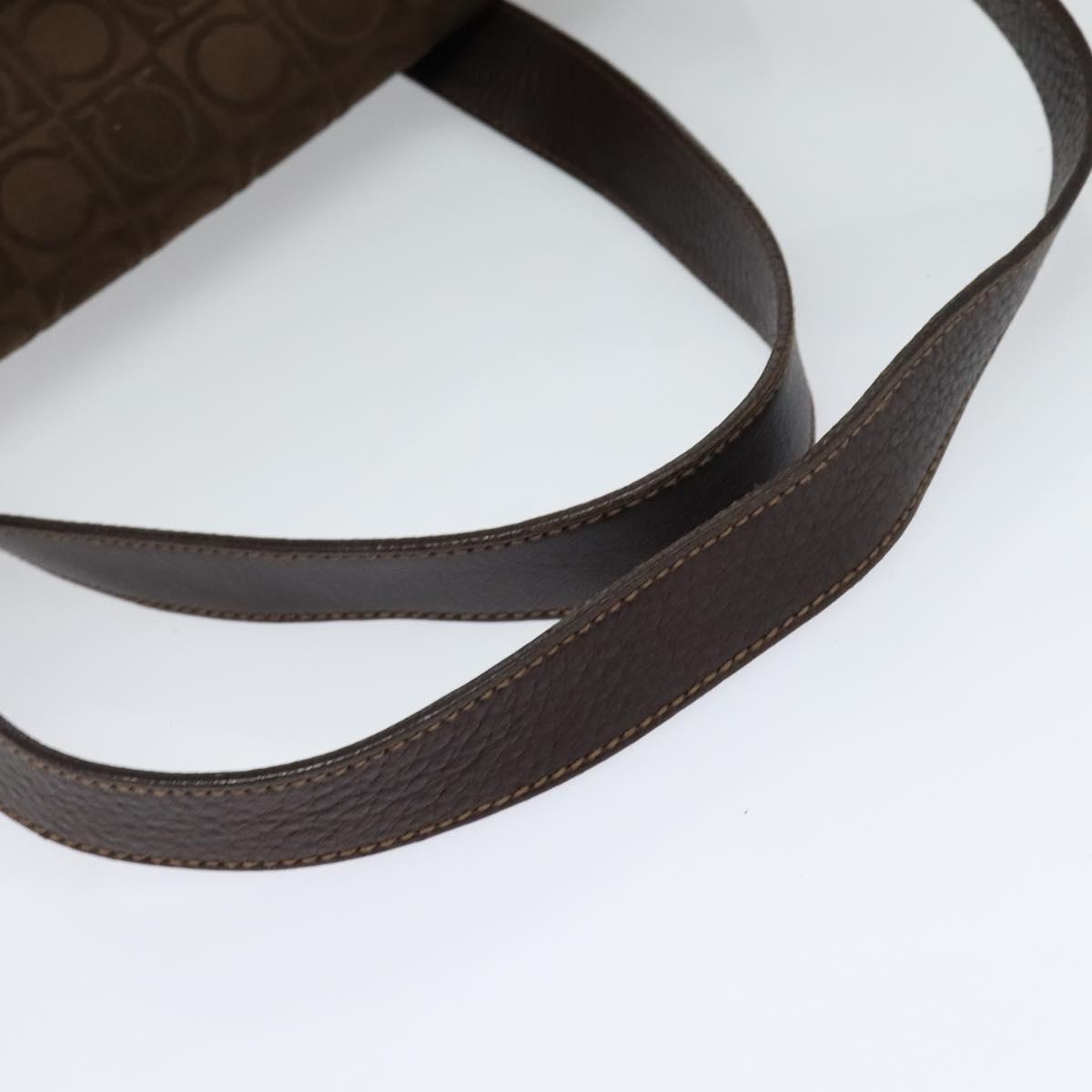 Salvatore Ferragamo Gancini Hand Bag Pile Brown Silver Auth 120195