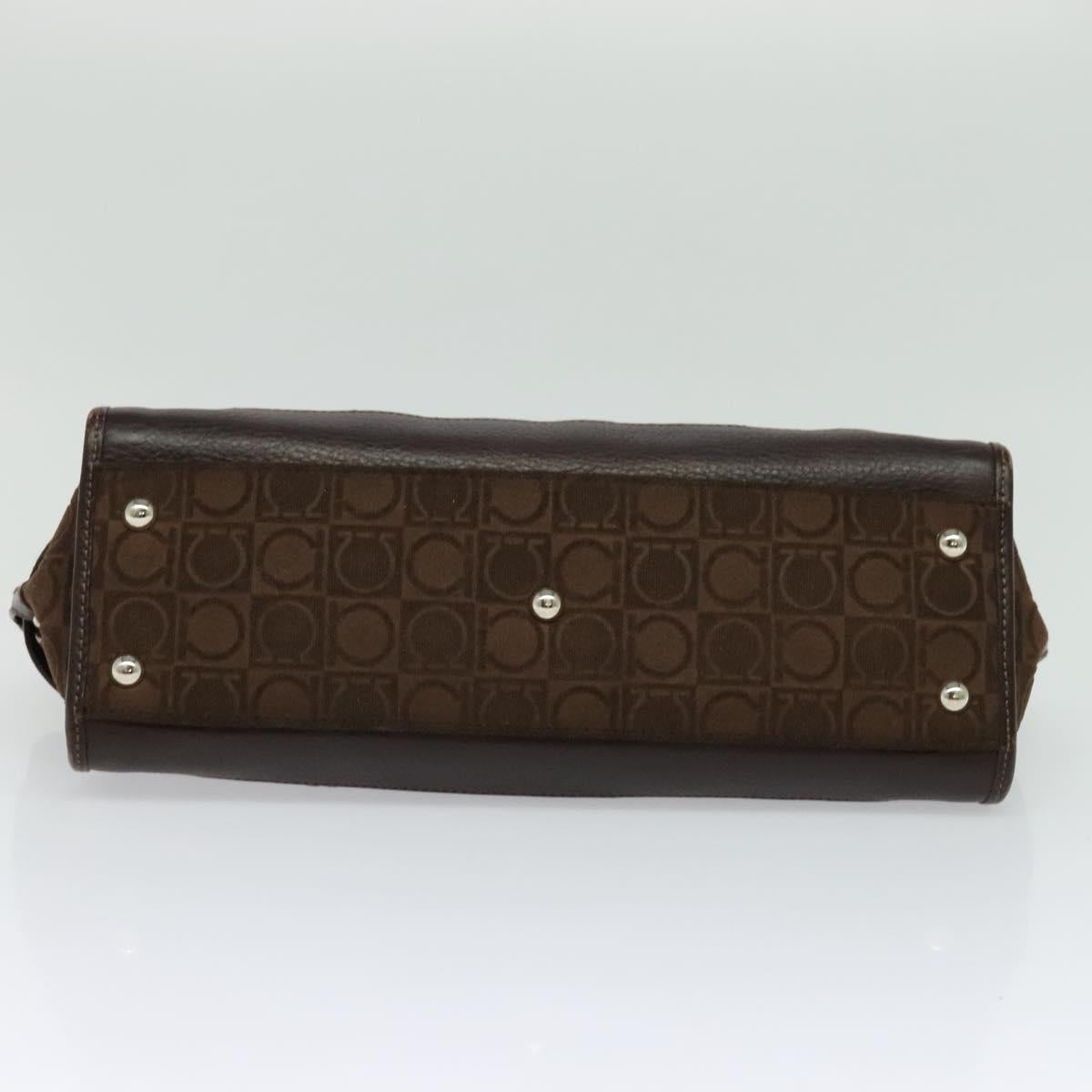 Salvatore Ferragamo Gancini Hand Bag Pile Brown Silver Auth 120195