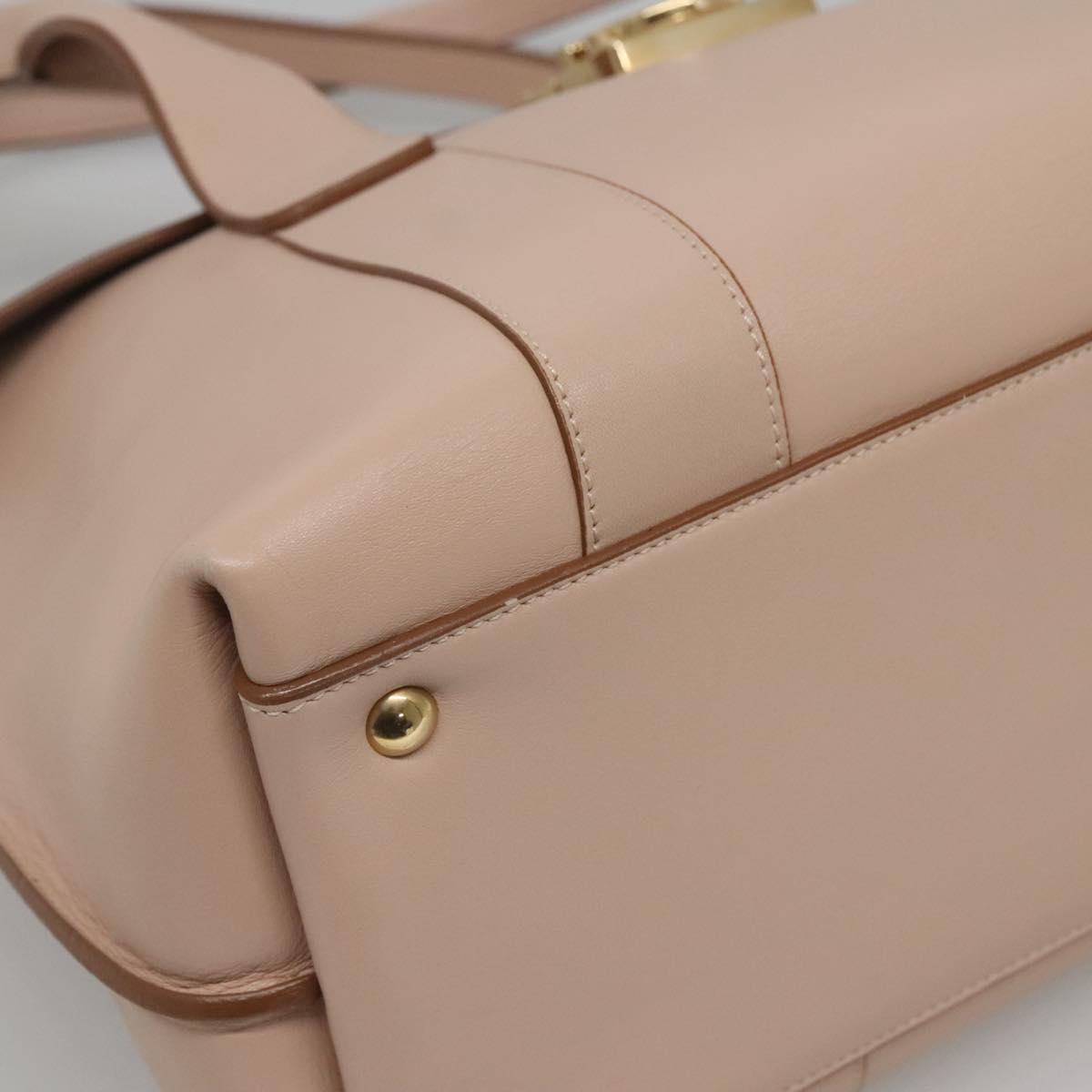 Salvatore Ferragamo Gancini Hand Bag Leather Beige Gold Auth 120197