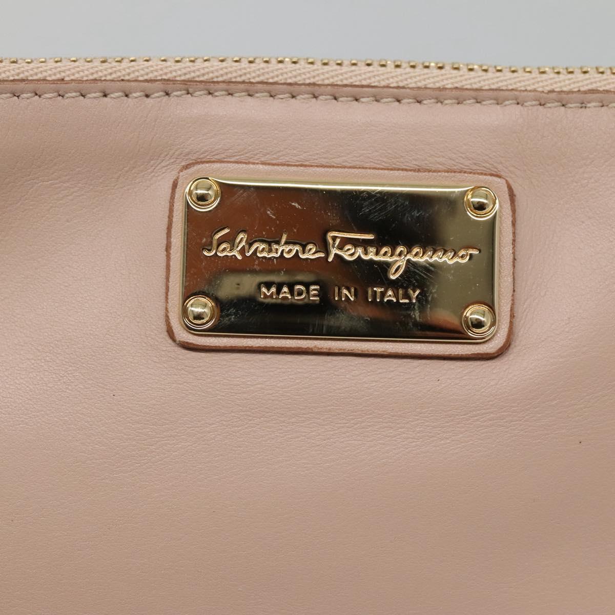 Salvatore Ferragamo Gancini Hand Bag Leather Beige Gold Auth 120197