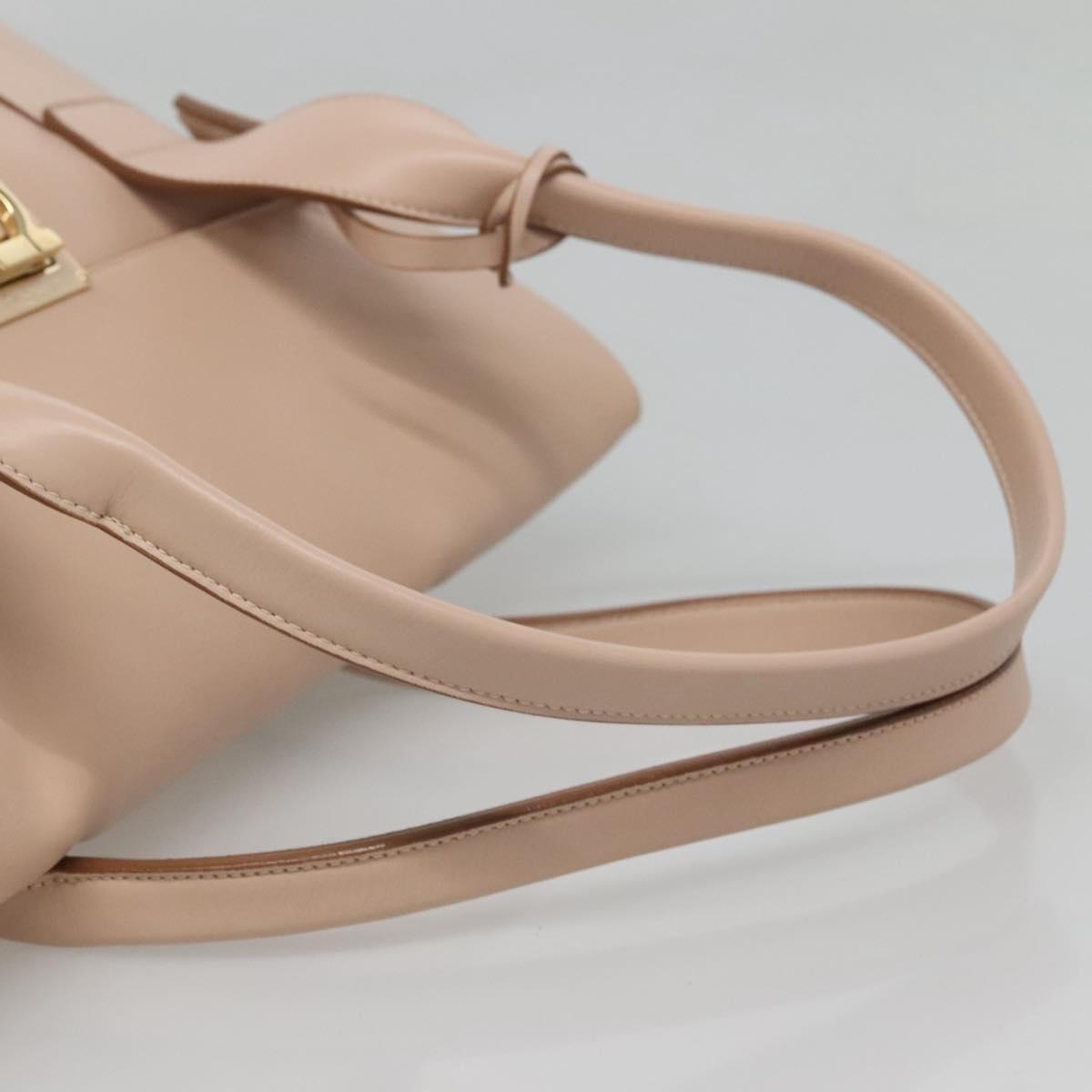 Salvatore Ferragamo Gancini Hand Bag Leather Beige Gold Auth 120197