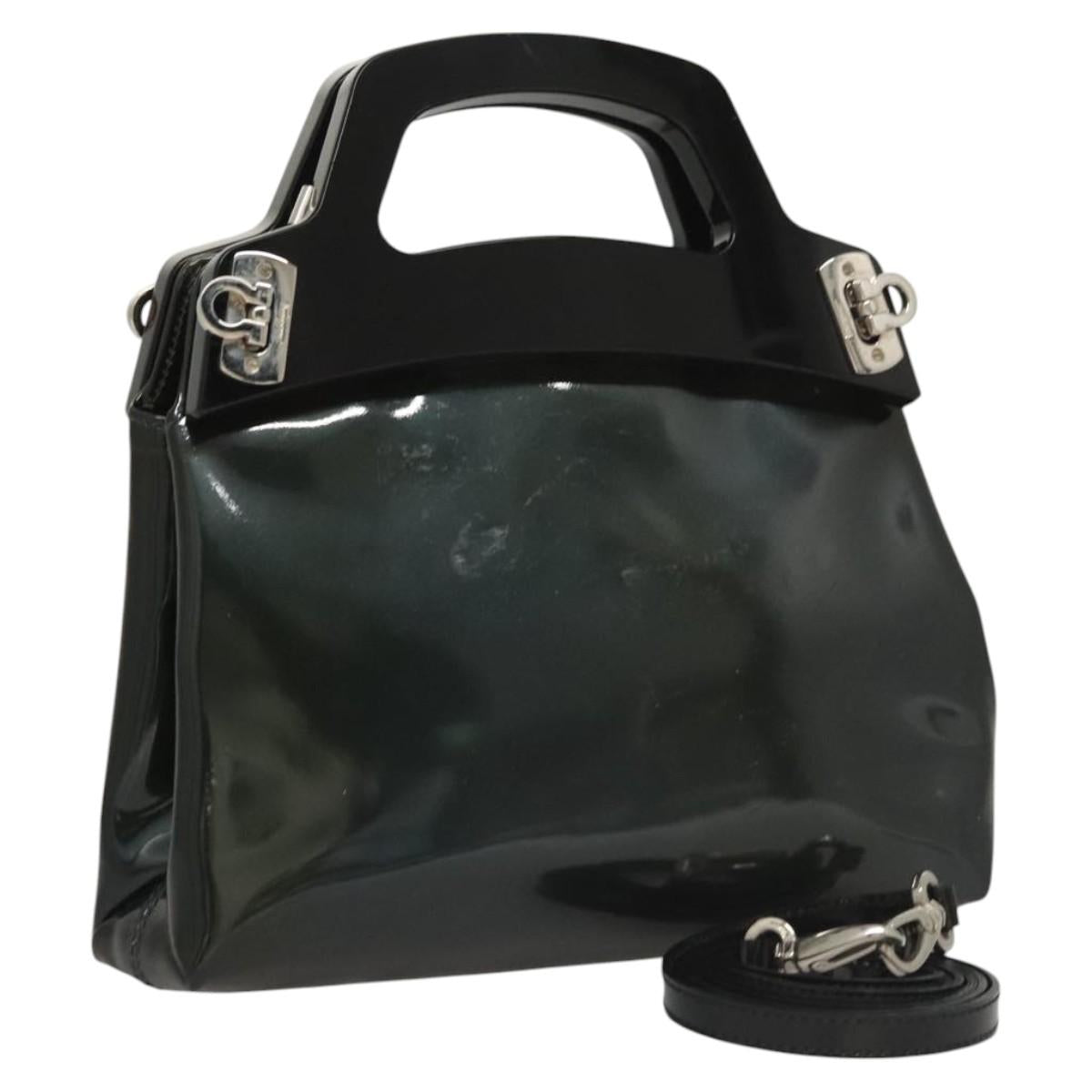 Salvatore Ferragamo Gancini Hand Bag Patent leather 2way Black Auth 120199