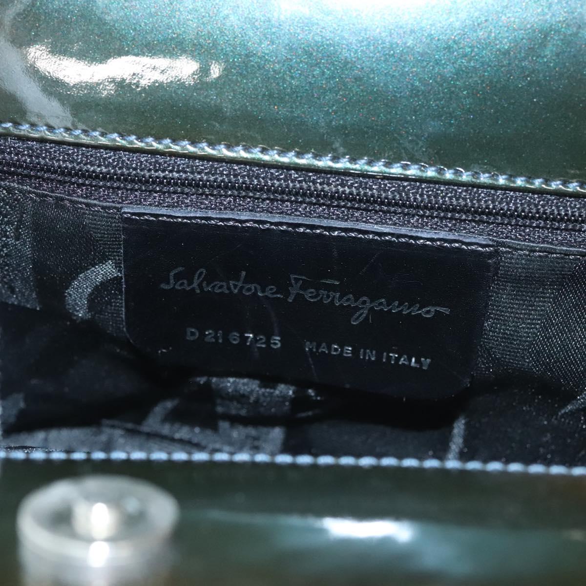 Salvatore Ferragamo Gancini Hand Bag Patent leather 2way Black Auth 120199