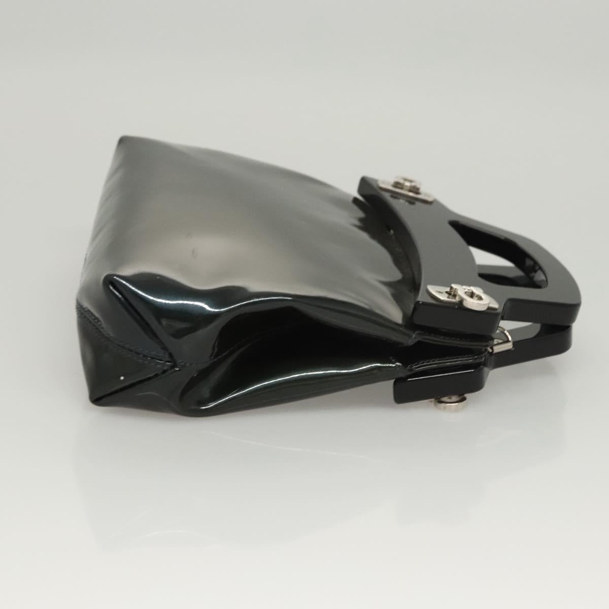 Salvatore Ferragamo Gancini Hand Bag Patent leather 2way Black Auth 120199