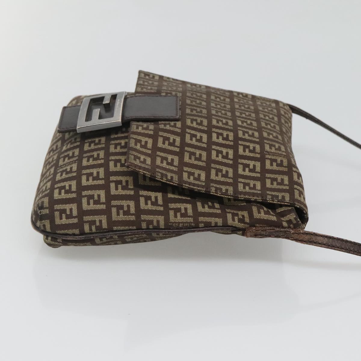 FENDI Zucchino Canvas Shoulder Bag Black Brown Silver Auth 120201