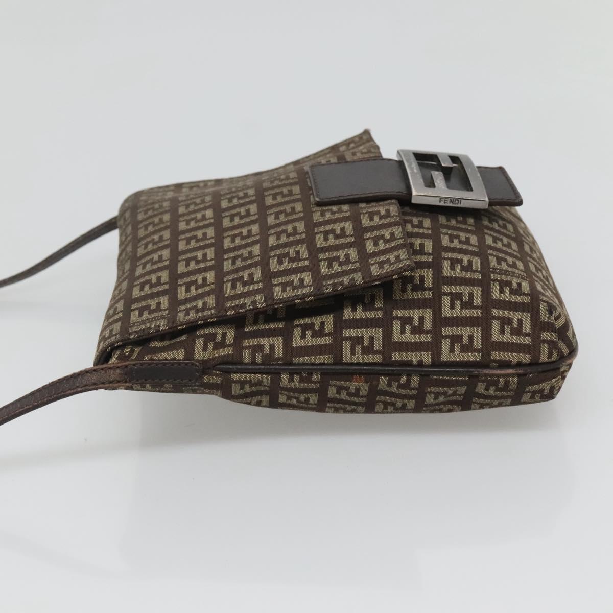 FENDI Zucchino Canvas Shoulder Bag Black Brown Silver Auth 120201