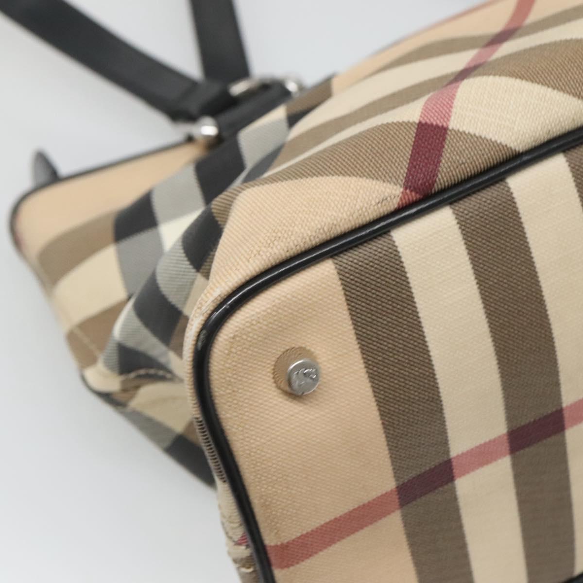 BURBERRY Nova Check Tote Bag PVC Beige Silver Auth 120217