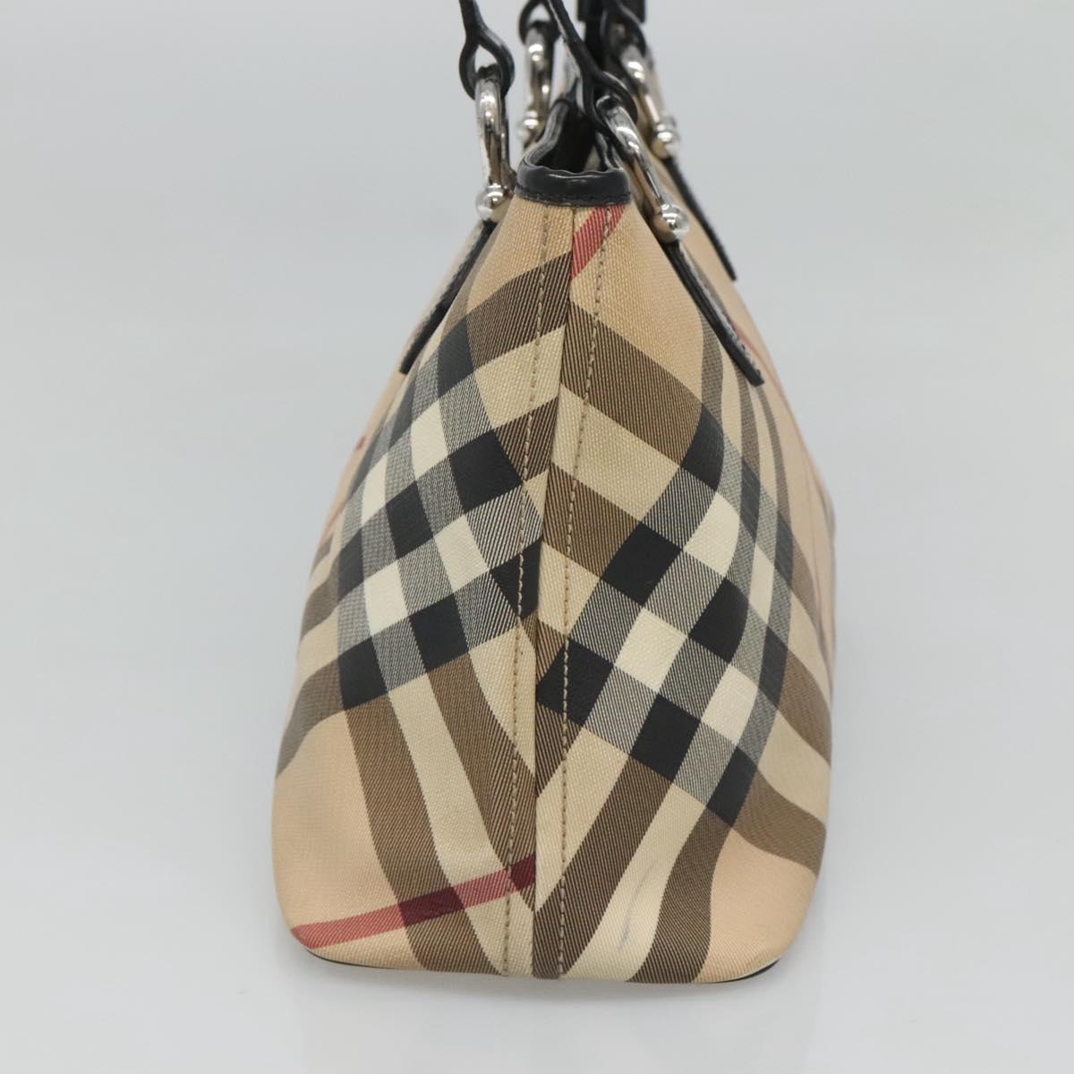 BURBERRY Nova Check Tote Bag PVC Beige Silver Auth 120217
