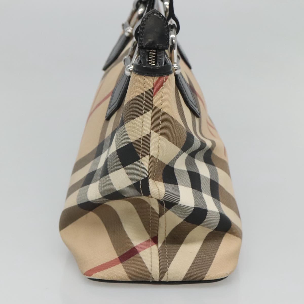 BURBERRY Nova Check Tote Bag PVC Beige Silver Auth 120217