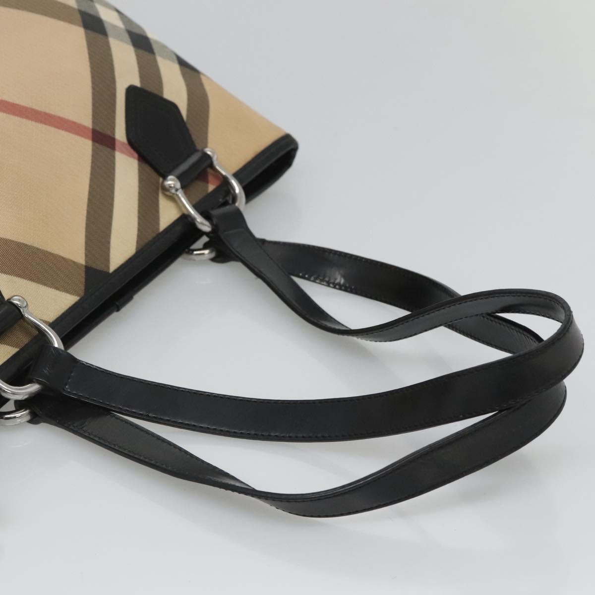BURBERRY Nova Check Tote Bag PVC Beige Silver Auth 120217