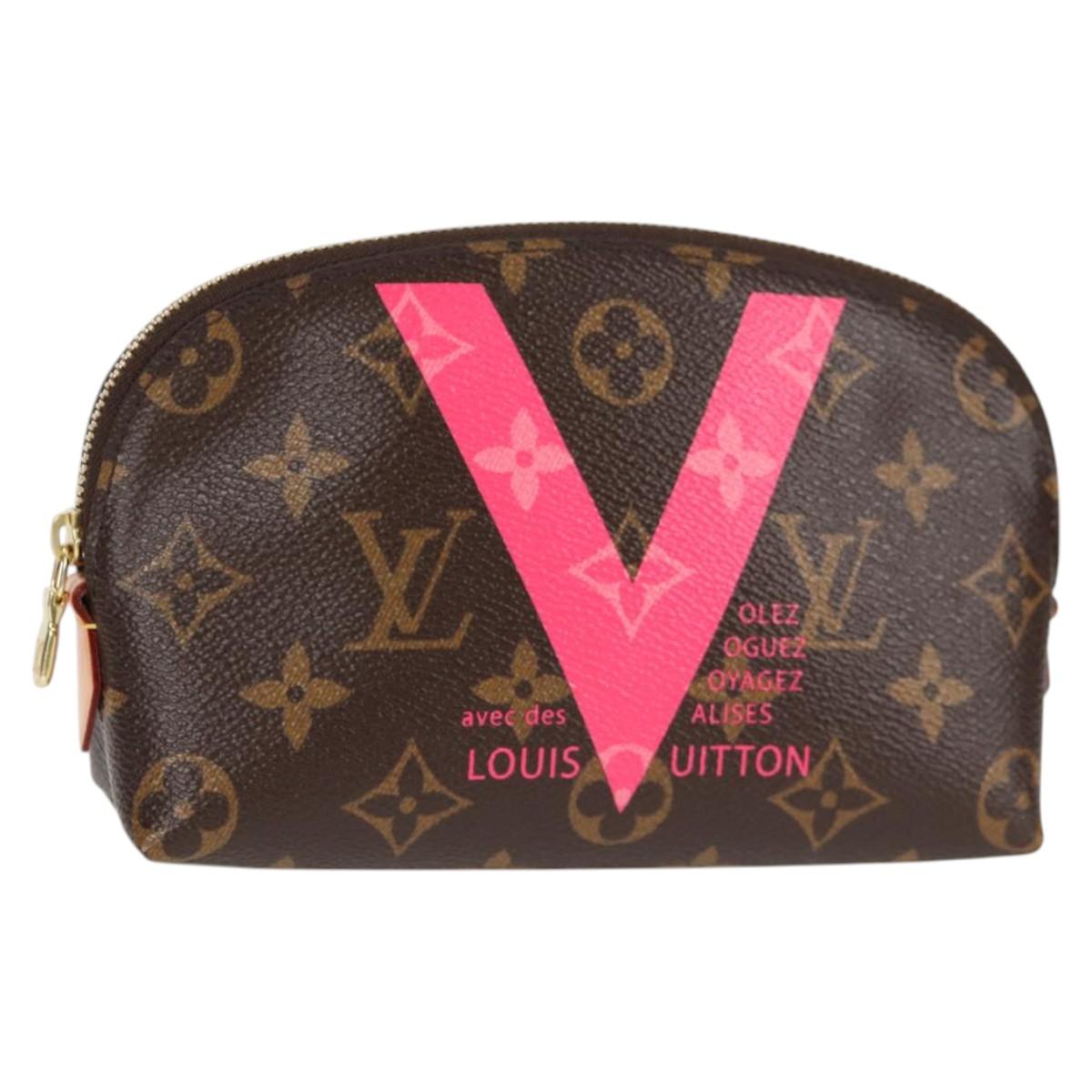 LOUIS VUITTON Monogram V Line Pochette Cosmetic PM Pouch Pink LV Auth 120232AM