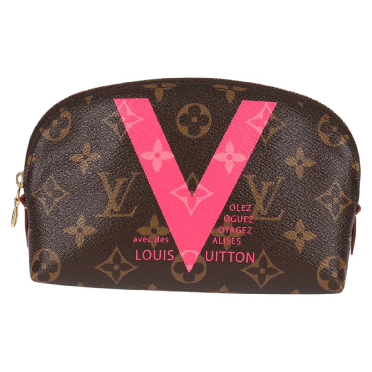 LOUIS VUITTON Monogram V Line Pochette Cosmetic PM Pouch Pink LV Auth 120232AM