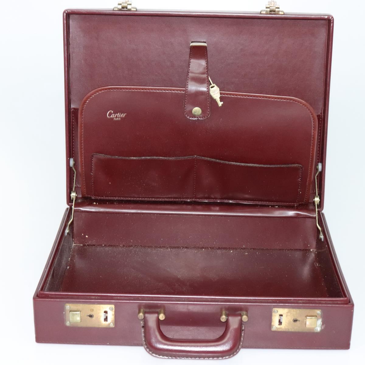 CARTIER Trunk Leather Red Gold Auth 120248
